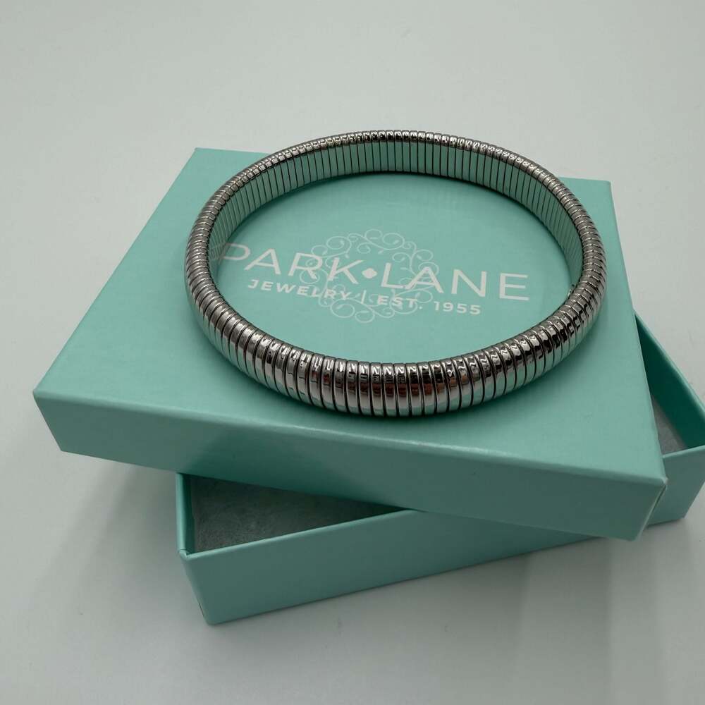 Park Lane Silver Tone Gaspipe Tubogas Stretch Bangle Bracelet Ribbed Metallic